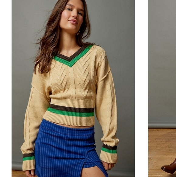 Urban Outfitters BDG NWTs Clarise Cable Knit V Neck - Picture 2 of 3
